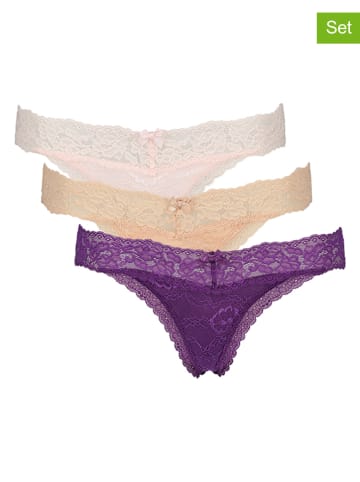 Hunkemöller 3-delige set: strings beige/rosé/pruimkleurig