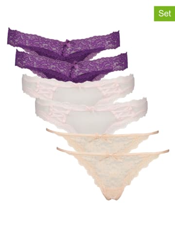 Hunkemöller Stringi (6 par) w kolorze beżowym, jasnoróżowym i fioletowym
