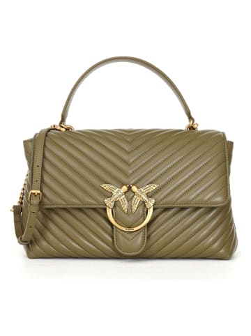 Pinko Skórzana torebka w kolorze khaki - 33 x 22,5 x 11,5 cm