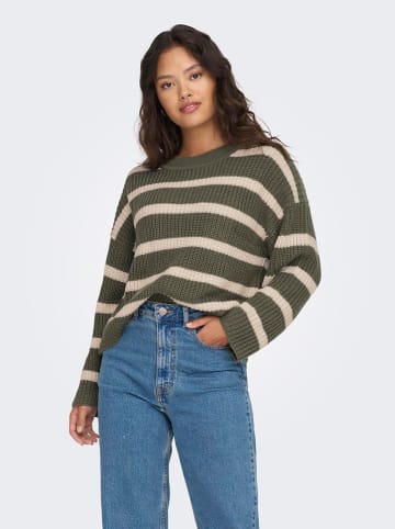 JDY Sweter w kolorze oliwkowo-kremowym