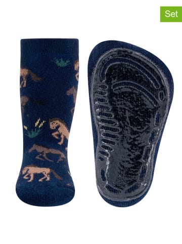 ewers 2-delige set: antislip sokken "SoftStep" donkerblauw
