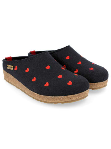 HAFLINGER Woll-Hausschuhe "Grizzly Cuoricini" in Blau