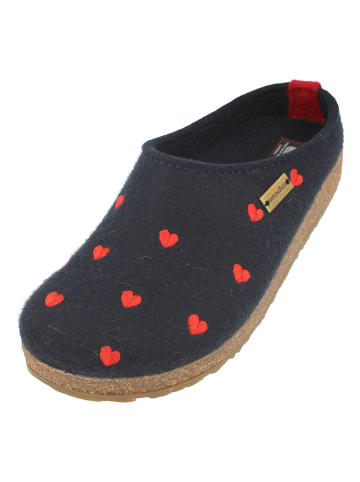 HAFLINGER Woll-Hausschuhe "Grizzly Cuoricini" in Blau
