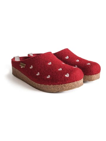 HAFLINGER Wollen pantoffels "Grizzly Cuoricini" rood