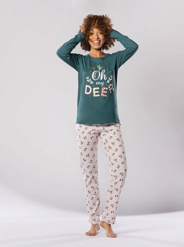 Melissa Brown Spodnie piżamowe w kolorze zielono-kremowym