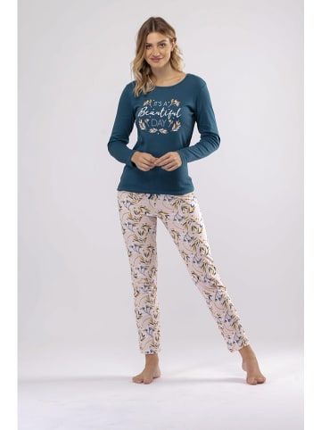 Melissa Brown Pyjama in Blau/ Beige