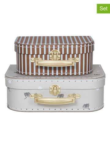 OYOY mini 2er Set Mini-Koffer "Elephant & Stripe" in Braun/ Grau - ab 3 Jahren