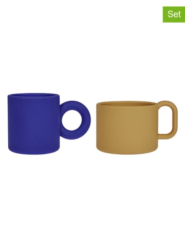 OYOY mini 2-delige set: 2 kinderbekers "Nomu" blauw/bruin - (H) 7 x Ø 6,5 cm