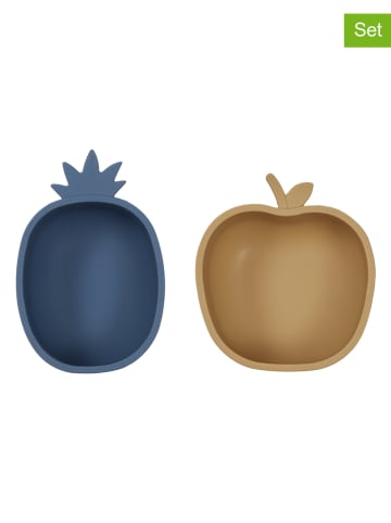 OYOY mini 2-delige set: snackschalen "Pineapple & Apple" blauw/lichtbruin