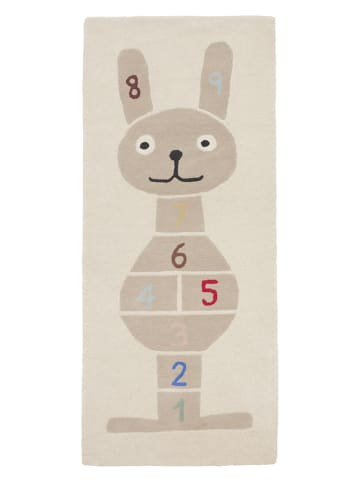 OYOY mini Kurzflor-Teppich "Rabbit Hopscotch" in Beige - (L)180 x (B)75 cm