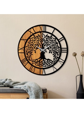 ABERTO DESIGN Zegar ścienny "Clock - 64" w kolorze jasnobrązowo-czarnym - Ø 56 cm