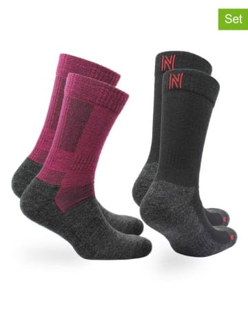 Norfolk 2-delige set: trekkingssokken "Leonardo" zwart/roze