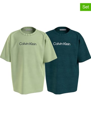 CALVIN KLEIN UNDERWEAR 2er-Set: Shirts in Hellgrün/ Dunkelblau
