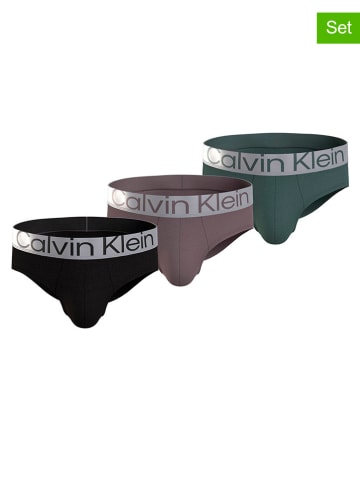 CALVIN KLEIN UNDERWEAR Slipy (3 pary) w kolorze czarnym, zielonym i szarym
