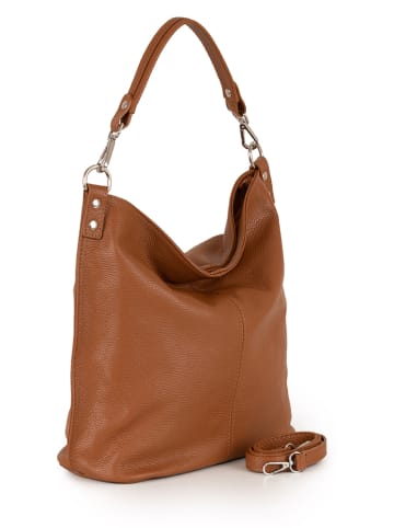 Anna Morellini Leder-Schultertasche "Bolzano" in Hellbraun - (B)40 x (H)45 x (T)15 cm