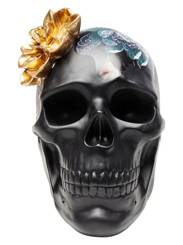 Kare Figurka dekoracyjna "Flower Skull" w kolorze czarnym - 17 x 24 x 22 cm