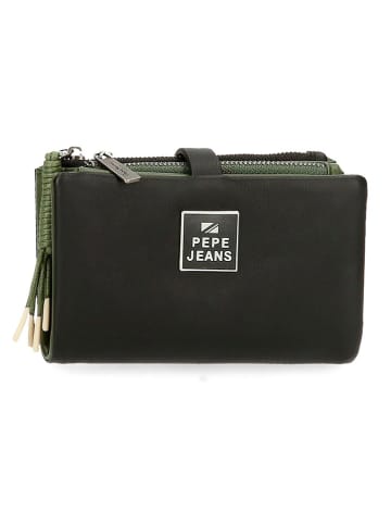 Pepe Jeans Skórzany portfel "Bea" w kolorze czarno-oliwkowym - 14,5 x 9 x 2 cm