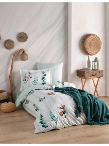 Colorful Cotton Satynowa poszewka w kolorze biało-turkusowym na poduszkę