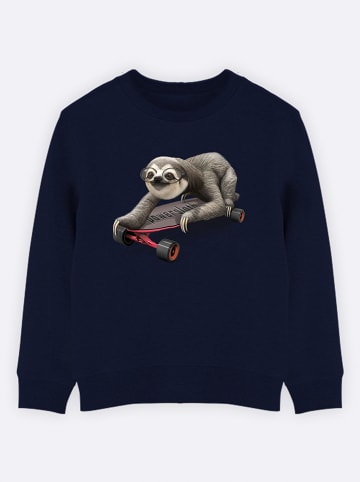 WOOOP Sweatshirt 'Skateboard sloth" donkerblauw