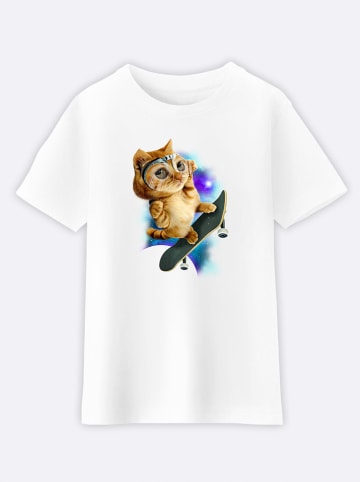 WOOOP Koszulka "Skateboars cat" w kolorze białym