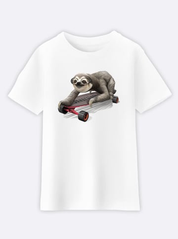 WOOOP Koszulka "Skateboard sloth" w kolorze białym