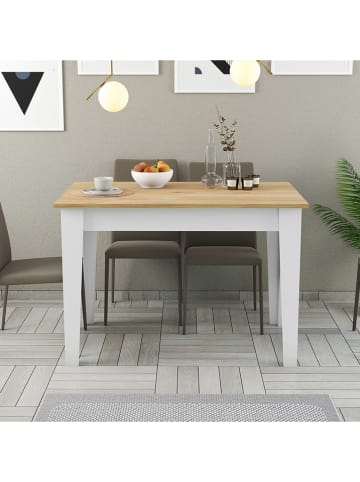 Evila Stół kuchenny w kolorze beżowo-białym - 110 x 75 x 72 cm
