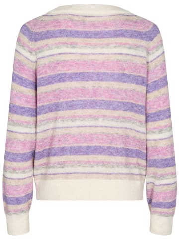 NÜMPH Sweter "Riette" w kolorze fioletowo-jasnoróżowo-kremowym