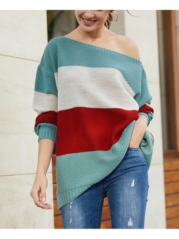 LA Angels Sweter w kolorze turkusowo-bordowo-kremowym