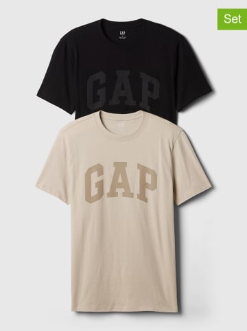GAP Koszulki (2 szt.) w kolorze czarnym i beżowym