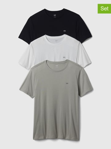 GAP Koszulki (3 szt.) w kolorze oliwkowym, białym i czarnym