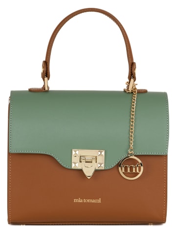 Mia Tomazzi Leren handtas "Cignoli" cognackleurig/mintgroen/wit - (B)25 x (H)20 x (D)11 cm