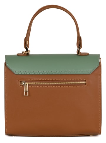 Mia Tomazzi Leder-Henkeltasche "Cignoli" in Cognac/ Mint/ Weiß - (B)25 x (H)20 x (T)11 cm