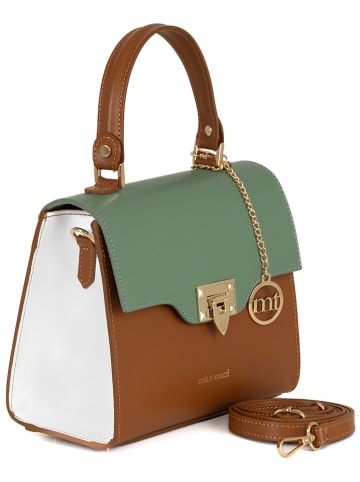 Mia Tomazzi Leder-Henkeltasche "Cignoli" in Cognac/ Mint/ Weiß - (B)25 x (H)20 x (T)11 cm