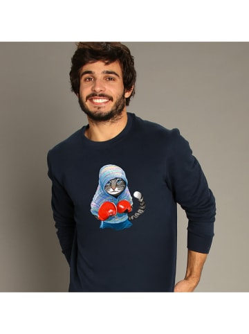WOOOP Sweatshirt "Boxing cat grey" donkerblauw