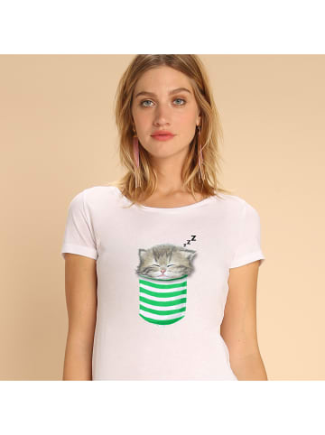 WOOOP Shirt "Cat in the pocket" in Weiß