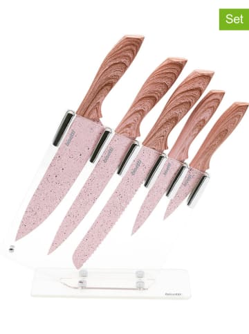 Bisetti 6tlg. Set: Messerhalter und Messer "Stonerose" in Rosa