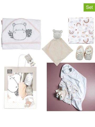 The Home Deco Kids 4-częściowy zestaw "Hippo" w kolorze beżowo-białym