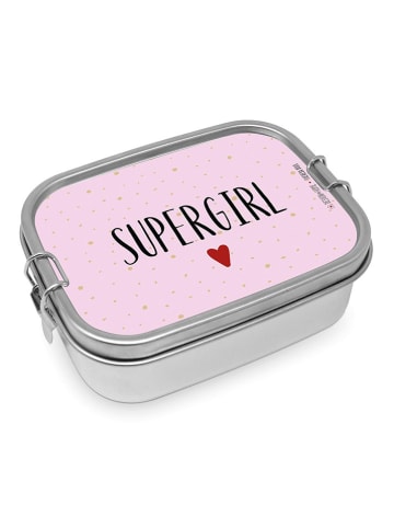 ppd Edelstahl-Lunchbox "Supergirl" in Rosa/ Silber - (B)16,5 x (H)6 x (T)14 cm