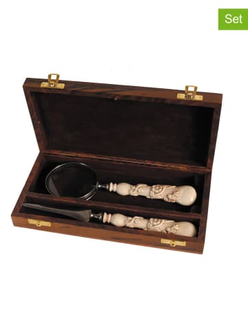 Anticline 3-delige set: briefopener en vergrootglas beige/bruin