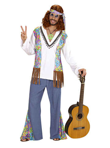 Carnival Party 4-częściowy kostium "Woodstock Hippie" w kolorze niebieskim ze wzorem