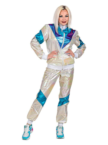 Carnival Party 2-delig kostuum "80's Trainingspak" zilverkleurig/blauw