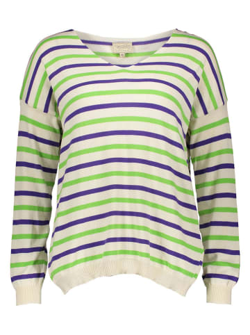 Herrlicher Sweter w kolorze kremowo-zielono-fioletowym