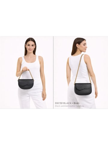 ORE10 Leder-Umhängetasche "Brais" in Schwarz - (B)26 x (H)17 x (T)8 cm