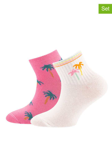 ewers 2er-Set: Sneakersocken "Palme" in Rosa/ Weiß