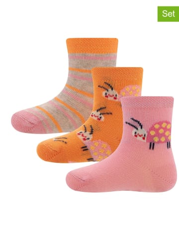 ewers 3-delige set: sokken "Lieveheersbeestje" lichtroze/oranje