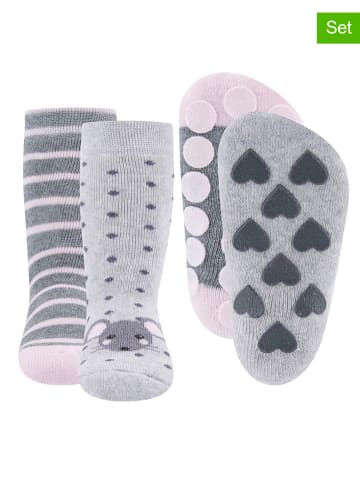 ewers 2er-Set: ABS-Socken "Maus/Ringel" in Grau