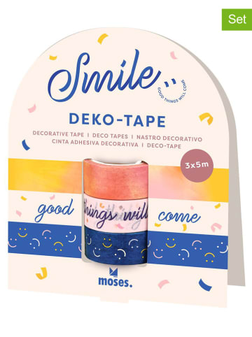 moses. 3er-Set: Deko-Tape "Smile" in Rosa/ Dunkelblau