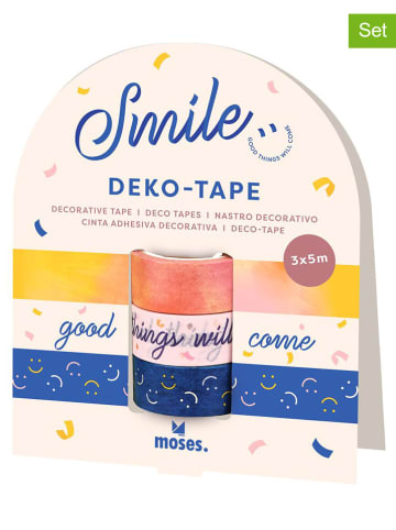 moses. Taśmy dekoracyjne (3 szt.) "Smile" w kolorze jasnoróżowo-granatowym