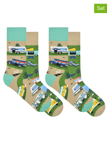 Spox Sox 2-delige set: sokken "Camping" groen/beige/turquoise