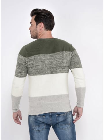 KEY LARGO Pullover "Jogi" in Oliv/ Weiß/ Hellgrau